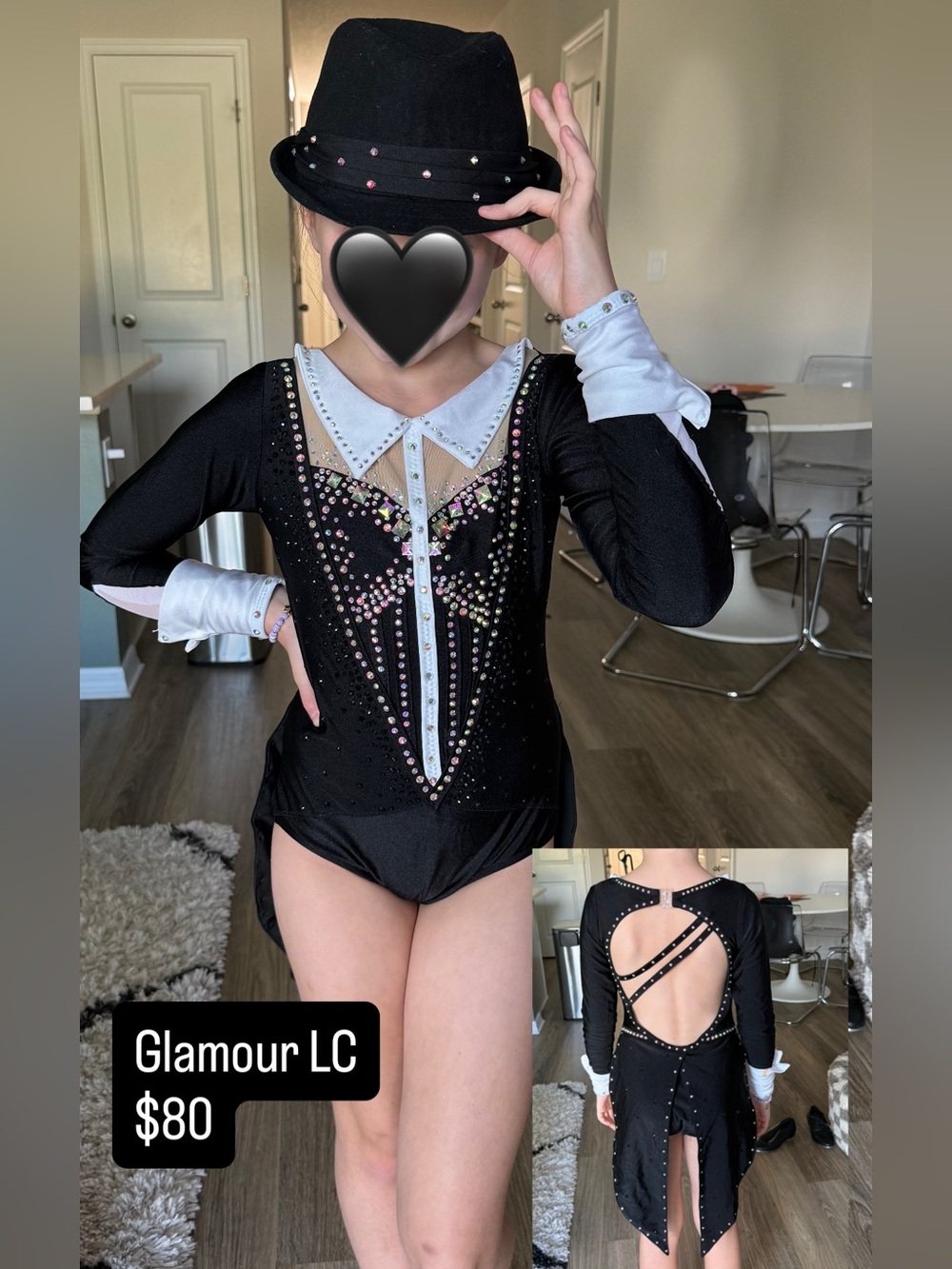 Glamour Tux Suit Black jazz Tap Musical Theatre Dance Costume with Rhinestones